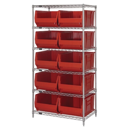 Quantum Storage Systems Wire Shelving Unit with Bins WR6-954RD